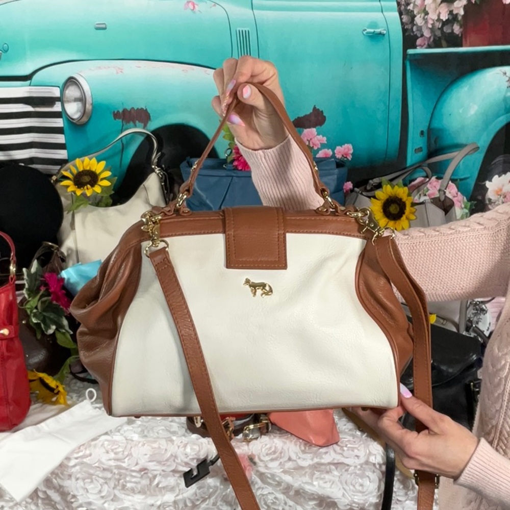 Brown and White Leather Handbag